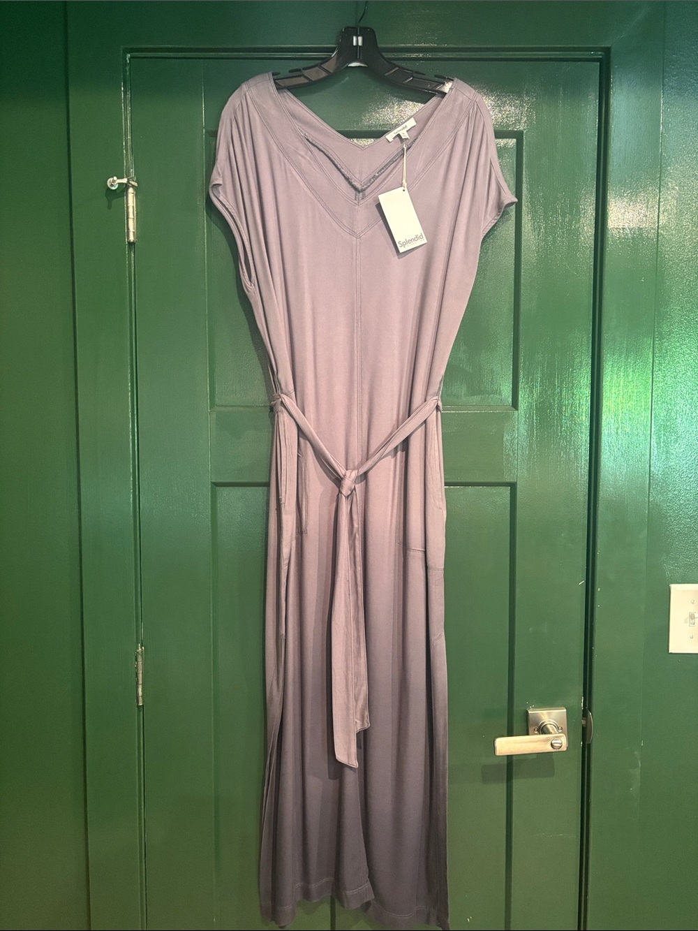 Grey V-Neck Belted Maxi Dress by Splendid